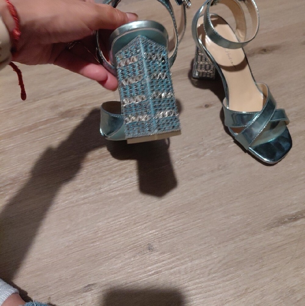 Women's BETSY JOHNSON Metallic Teal Ankle-Strap Sandals - Picture 3 of 7